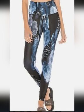 Beyond Yoga High Rise Black & Blue Luxe Abstract Print Leggings Size XS